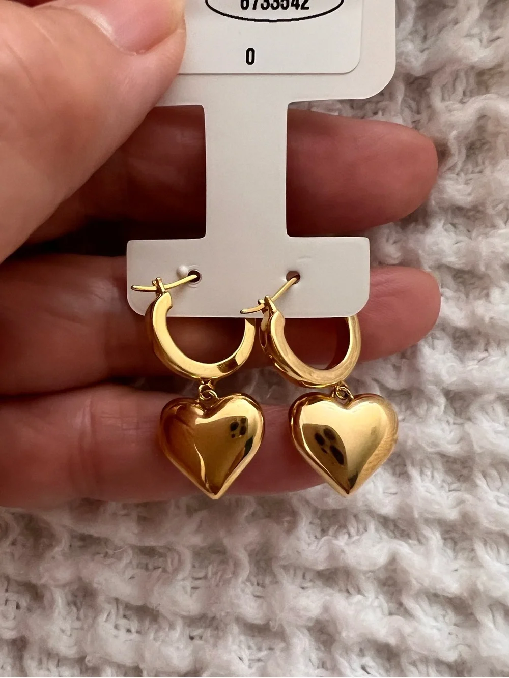 18k Japan Gold Heart Drop Hoop Earrings - Chic Women's Jewelry 1.656 grms